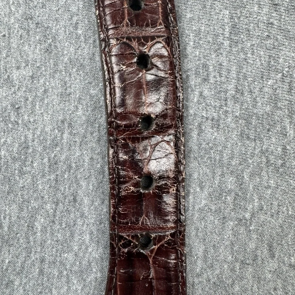 Brighton 33508 Belt Size‎ 38 Woven Stretch Brown Leather Croc Trim Brass Buckle